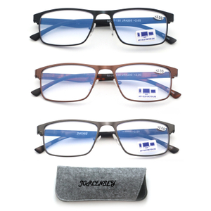 3 Pack Reading Glasses for Men with Blue Light Blocking Stylish Metal Frame Readers