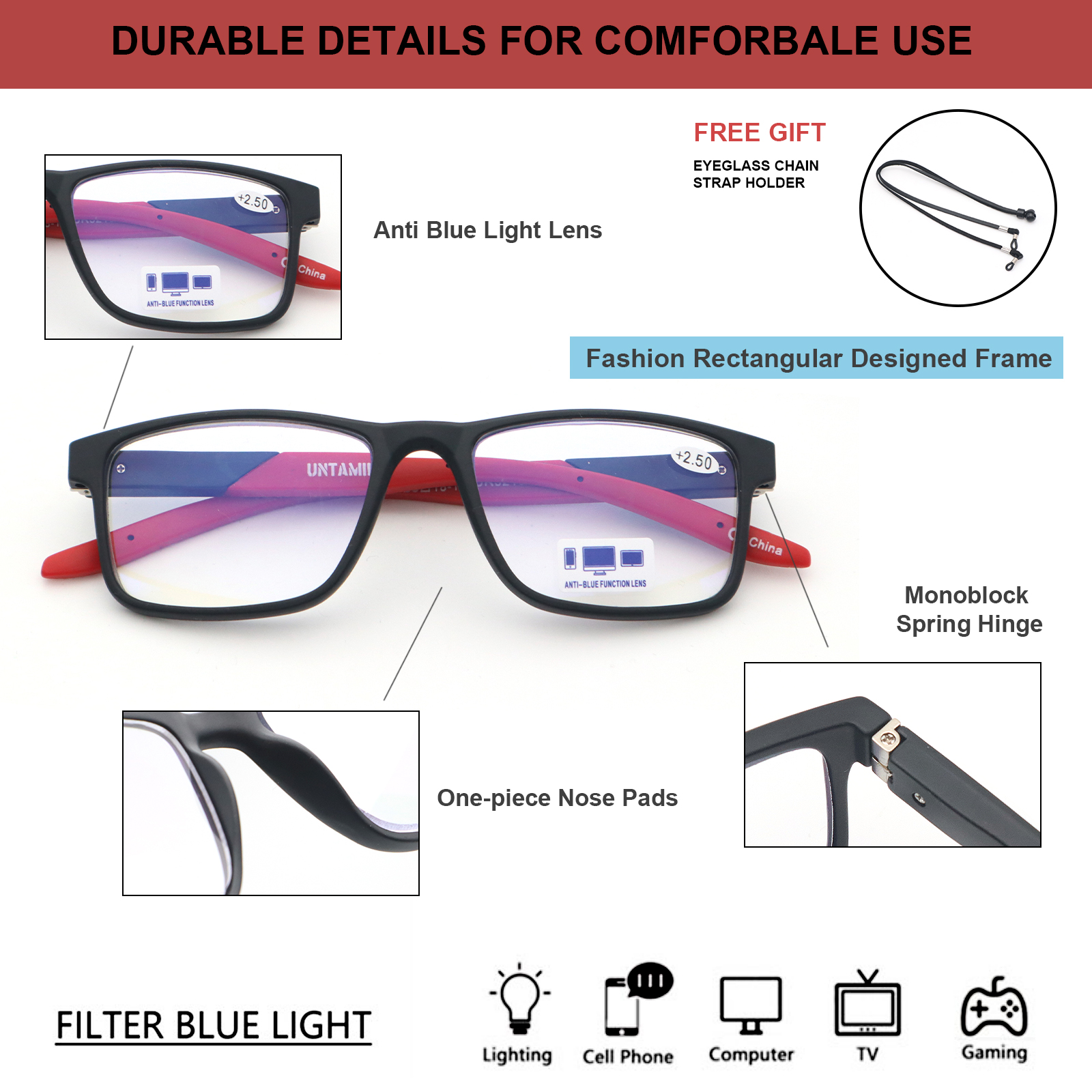 3 Pack Reading Glasses Blue Light Blocking for Men Women,Rectangular Frame Computer Readers with Spring Hinge Anti Glare UV Ray Filter Eyeglasses