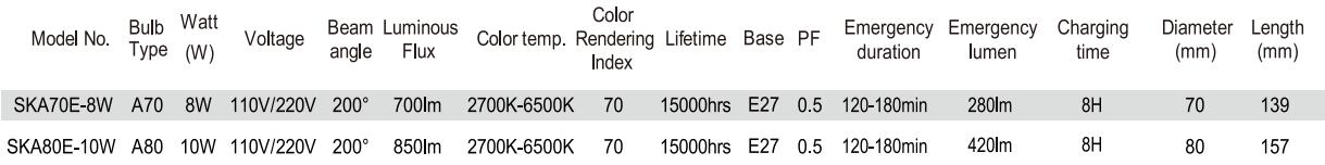 Technical sheet for emergency light