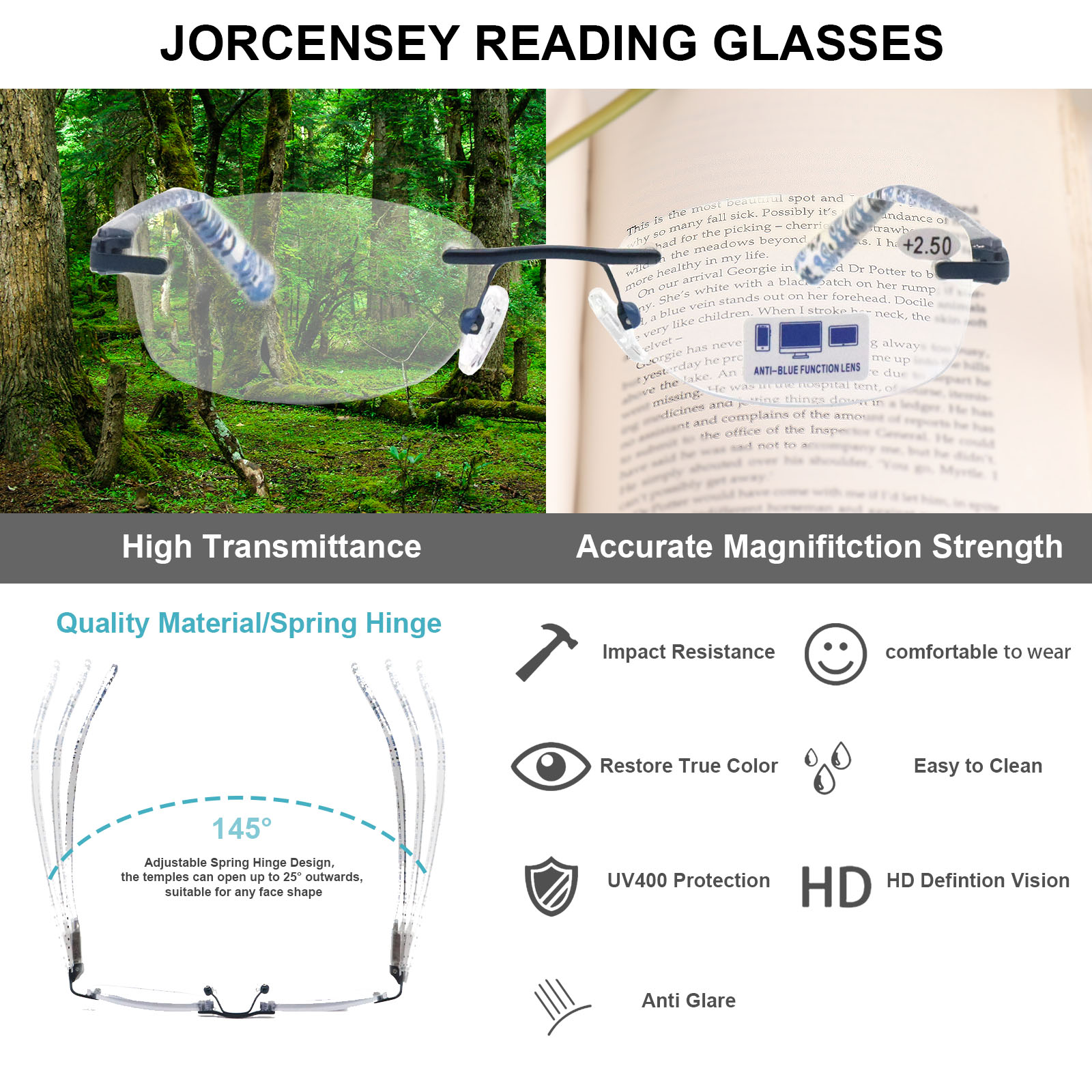 3 Pack Rimless Reading Glasses for Women Blue Light Blocking Readers Classic Computer Eyeglasses Mix