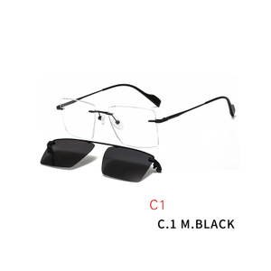 2 In 1 Optical Frame Rimless Magnet Clip on Sunglasses Men Driving Detachable Lens Style Sun Glasses