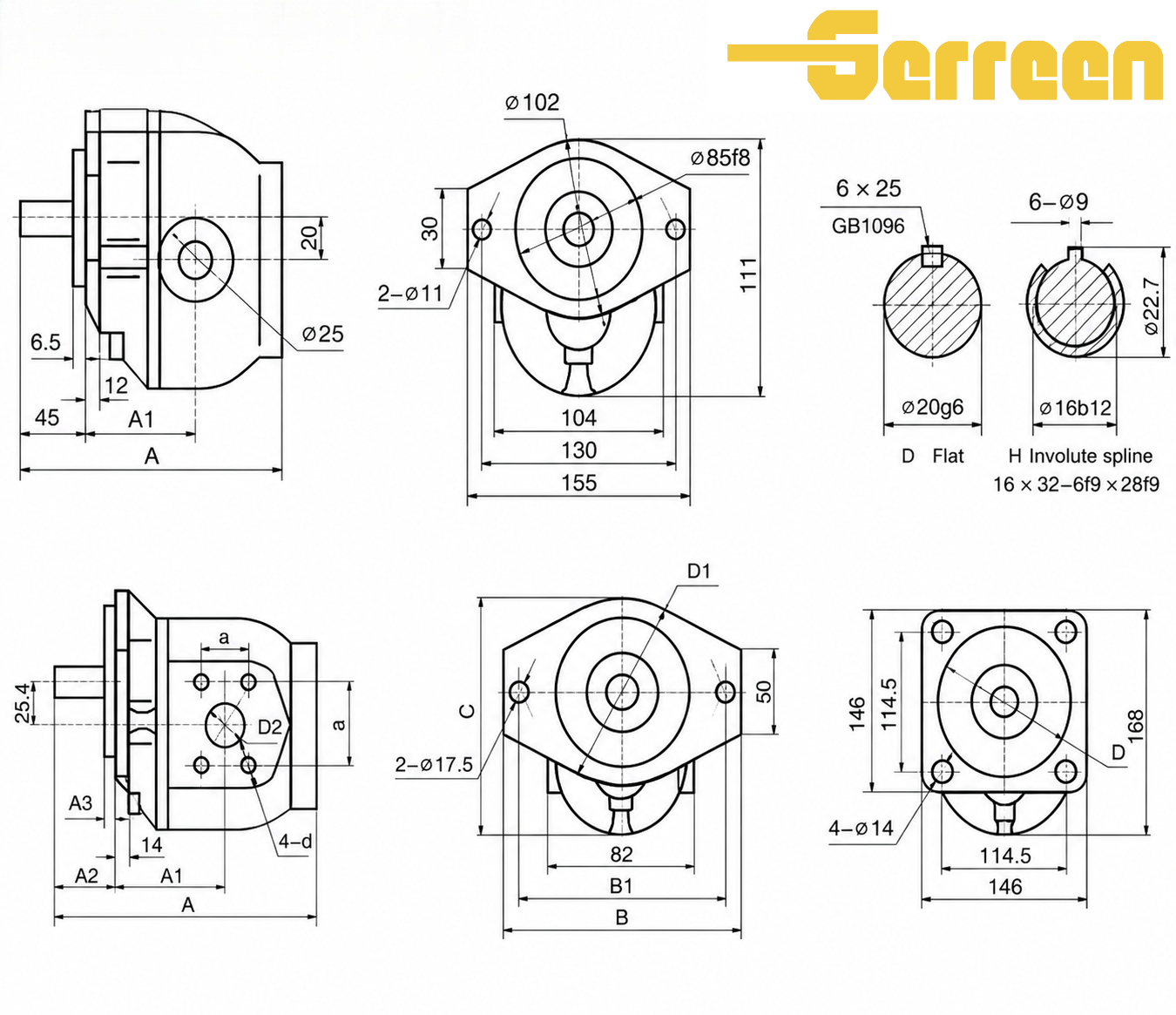CBF-E Series Hydraulic Gear Pump dimension أبعاد المضخة الهيدروليكية من سلسلة CBF-E