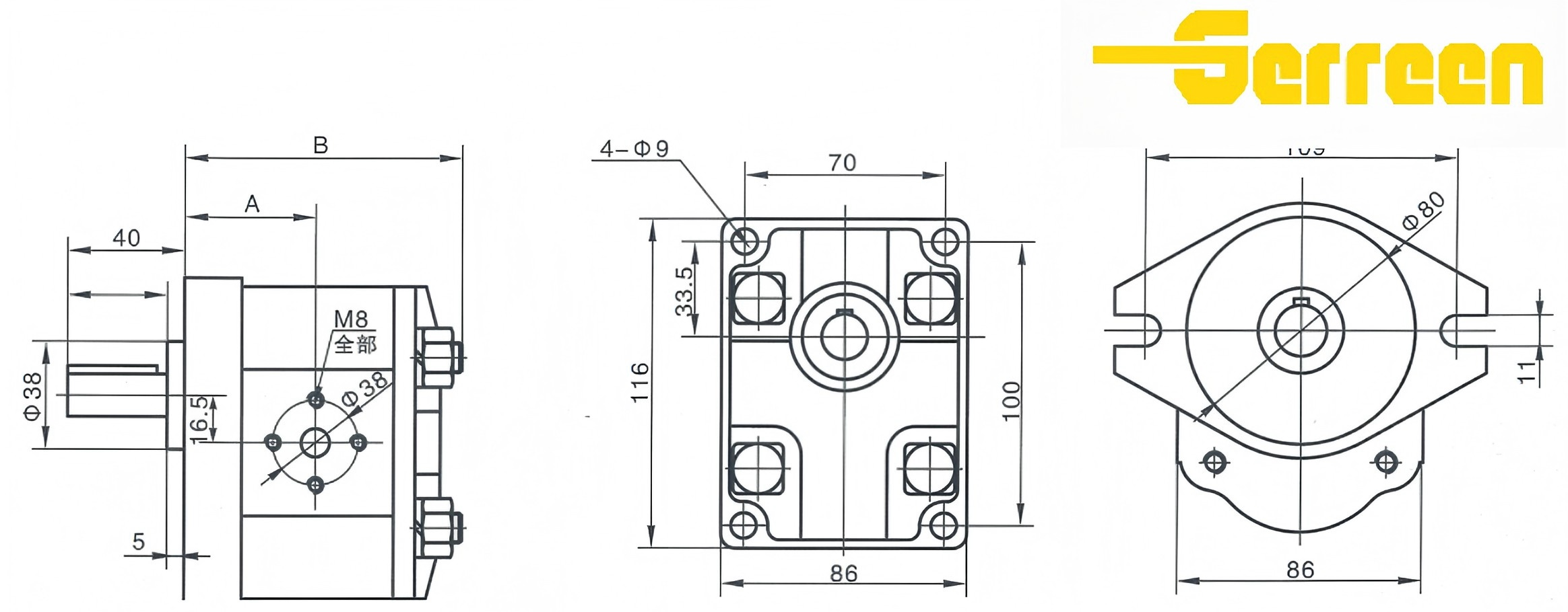 CBN-G300 Series Internal Hydraulic Gear Pump dimension ממד משאבת ציוד הידראולי פנימי מסדרת CBN-G300