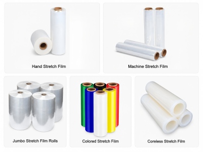 china-stretch-film-product-range Die Produktpalette der chinesischen Stretchfolienlieferanten umfasst Jumbo-Rollen von Handfolienmaschinen, farbige Folien und kernlose Folien