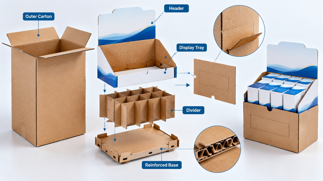Display Shipper Structure Exploded View Explosionsansicht der Verladerstruktur anzeigen