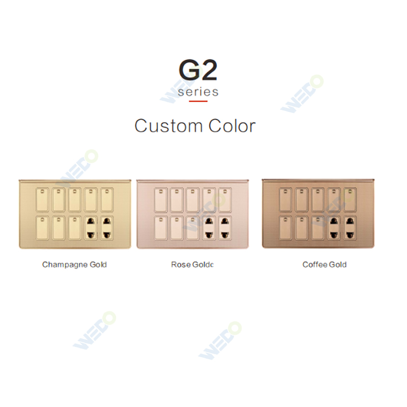 Multi Function 8 Gang Pakistan Standard Wall Switch Socket With Gold PC Frame 