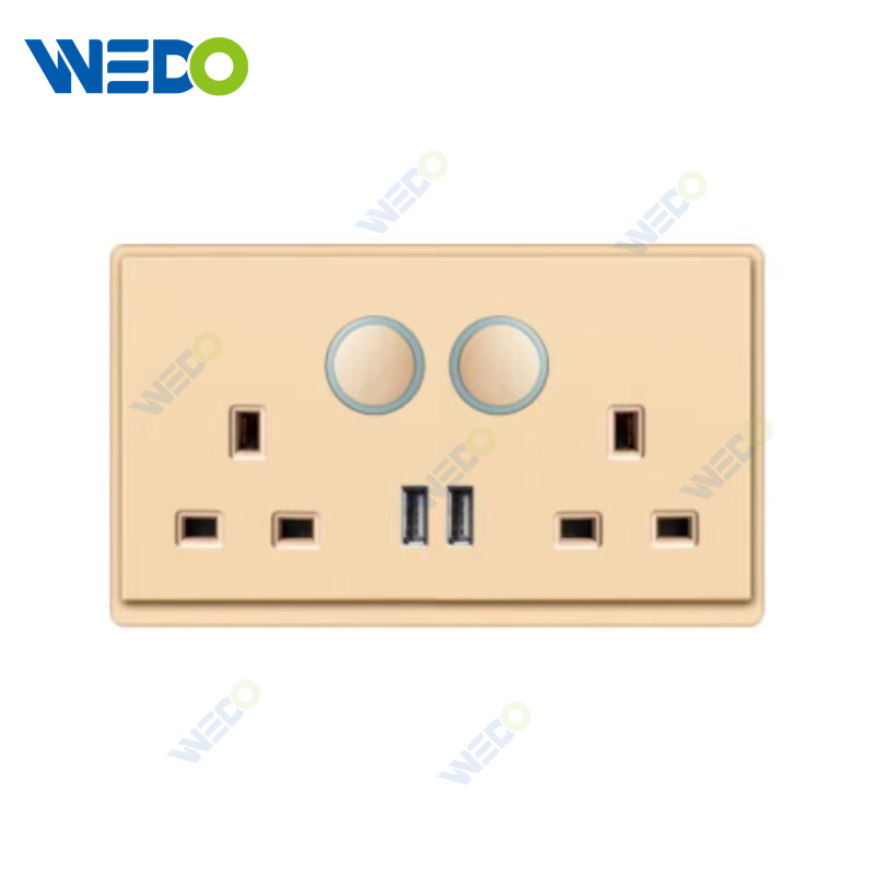 New Design PC Double 13A switch socket/+2USB Reset Wall Switch Socket 86*86 mm For Home