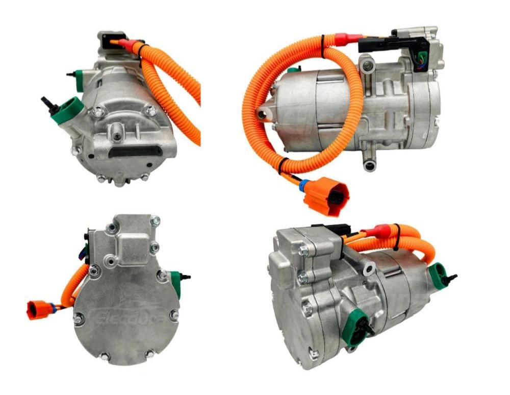 Compresseur électrique haute tension A/C avec faisceau et connecteur HT orange (exemple de gestion thermique EV)