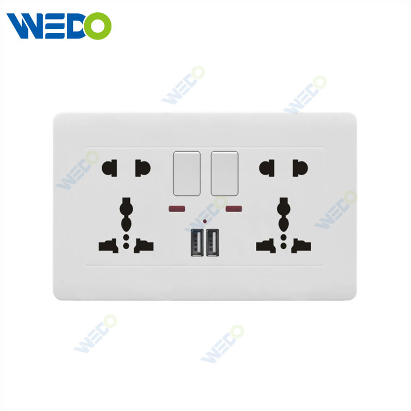 C50 مفاتيح المنزل مزدوجة 5pin mf التبديل المقبس + 2USB / مزدوجة 5pin mf التقطيع مع النيون + 2USB الأبيض / الذهب / الفضة / فرشاة الذهب / الخشب / فرشاة الفضة