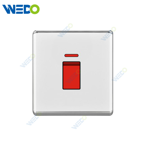 S2-W Home Switches 20A Switch with LED Light Ring 250V Light Electric Wall Switch Socket 86*86cm PC Material with Chrome Frame
