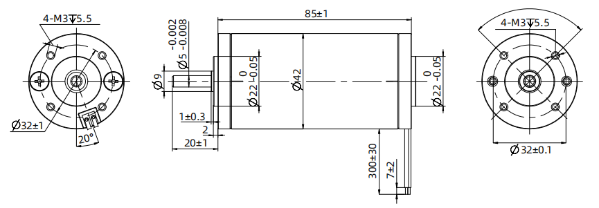 42ZYT b&uuml;rstenbehafteter Gleichstrommotor Zeichnung