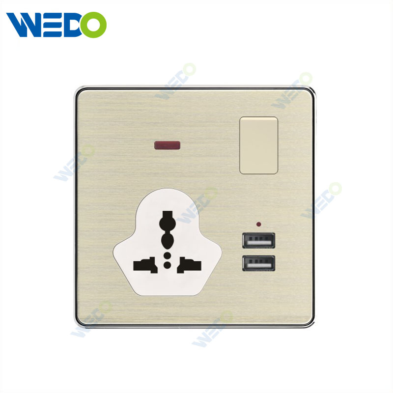 C90 Wenzhou Factory New Design Acrylic Home Lighting Electrical Wall Switches PC Material Cover with IEC Report SASO 3PIN MF Switched Socket with Neon + 2USB 