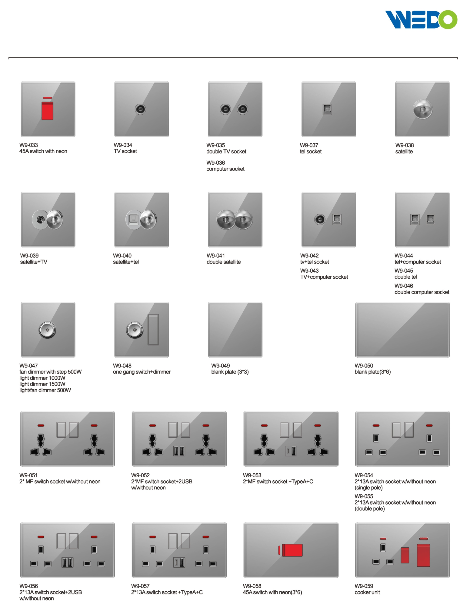 Small Button 20A 45A Exclusive Design Generous Appearance W6 Series Switch Socket 