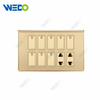 Multi Function 8 Gang Pakistan Standard Wall Switch Socket With Gold PC Frame 