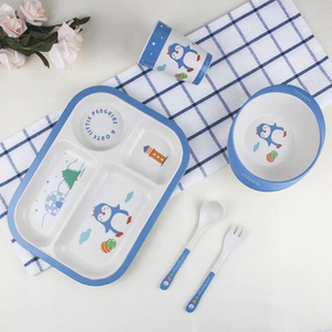 Kids Lunch Box BPA Free With Water Bottle Bamboo Dinnerware Set 