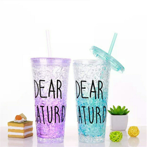 480ml Double Wall Insulated Freeze Cup Plastic Drinking Cups with Straws And Lids