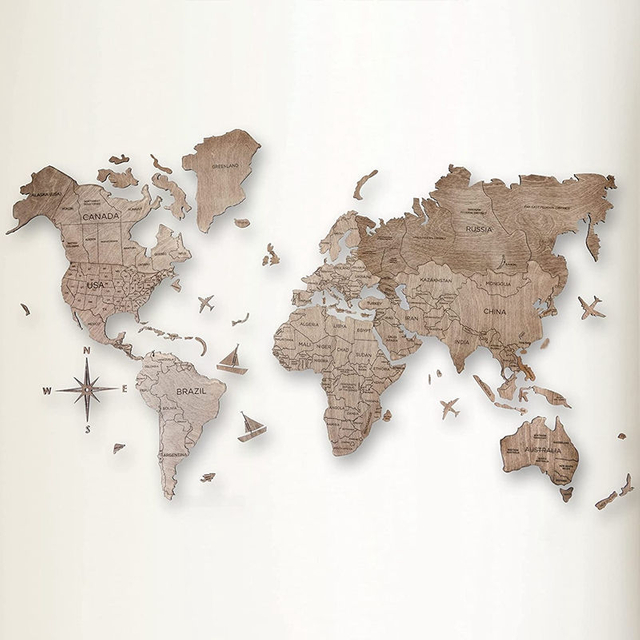 Custom Sizes Available Wooden World Map 3D Wall Map Wall Art Decor for Home And Office