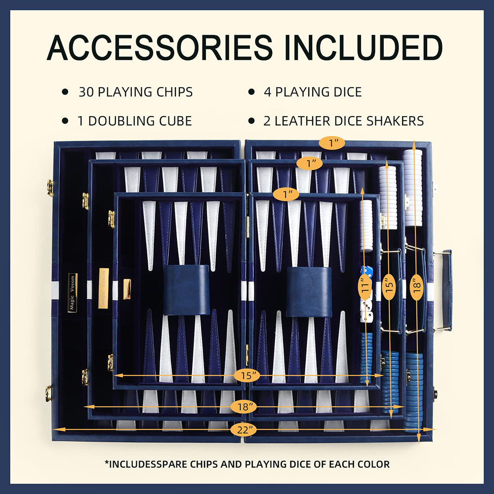 PU Backgammon Sets Classic Board Game with Premium Leather Case Portable Travels Strategy Backgammon Game Set