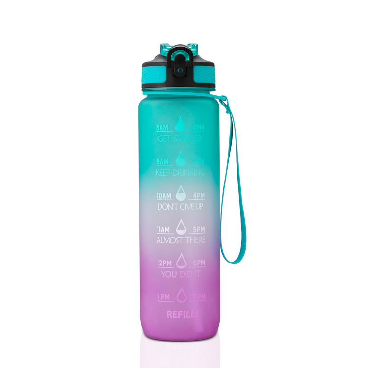 THVALUE Custom Logo Plastic Portable BPA Free 32oz Drinking Sports Motivational Water Bottle With Time Marker