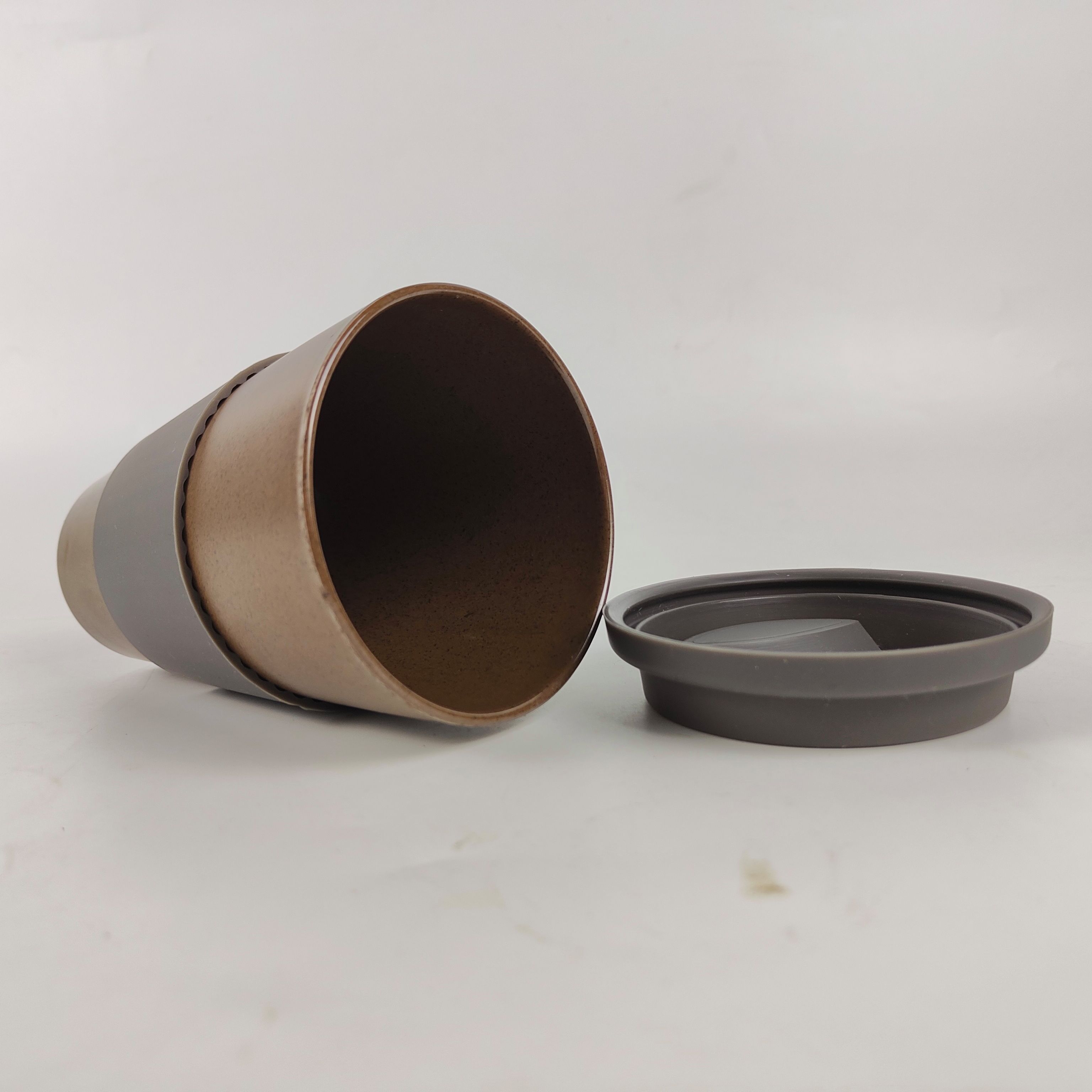THVALUE Wholesale 450ml Coffee Grounds Melamine Mug Cup Eco-Friendly Bamboo Travel Mug Coffee Mugs With Silicone Lid 