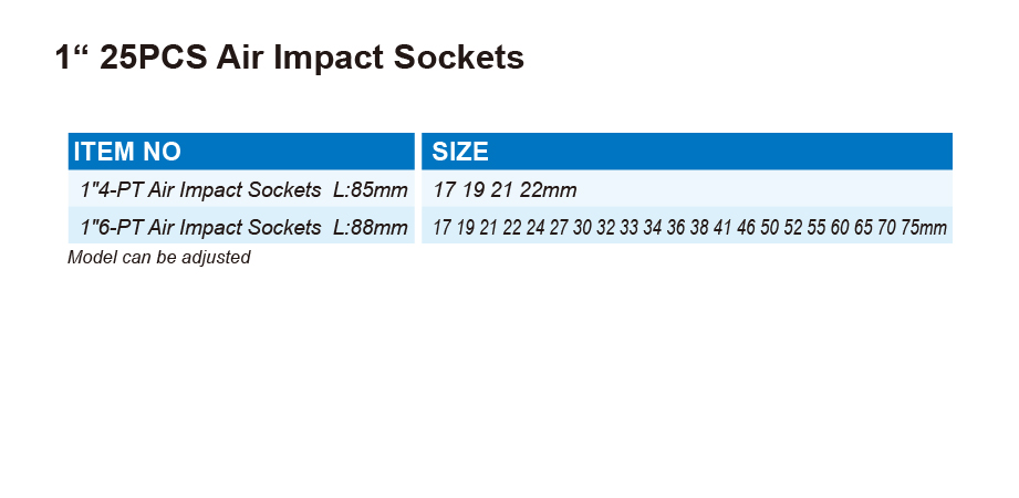 DT1003 1“ 25PCS Air Impact Sockets