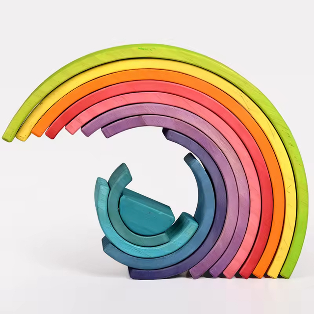 12-Piece Wooden Rainbow Stacker DIY Toy Bright Colors Building Blocks for Unisex Baby Toy Stacking Game