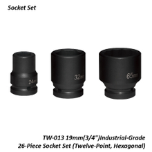 TW-013 19mm(3/4")Industrial-Grade 26-Piece Socket Set (Twelve-Point, Hexagonal)