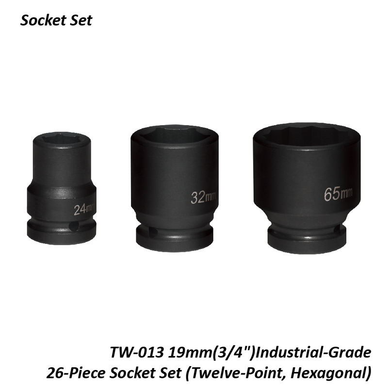 TW-013 19mm(3/4")Industrial-Grade 26-Piece Socket Set (Twelve-Point, Hexagonal)