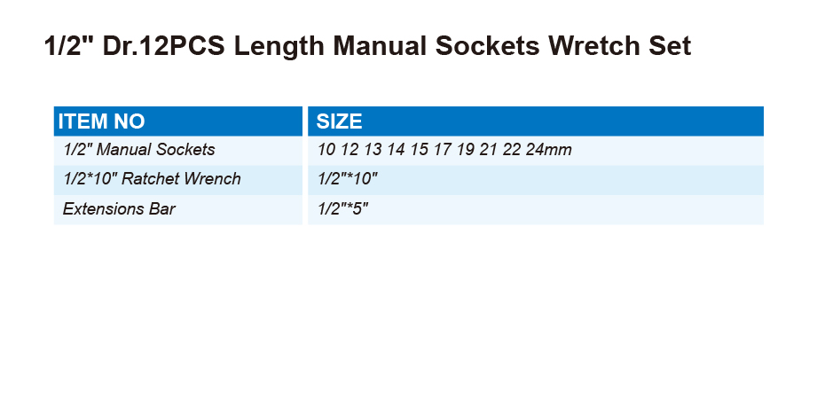 DT0510 1/2" Dr.12PCS Length Manual Sockets Wretch Set