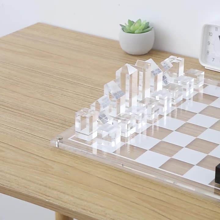 26 Years 9.5" X 9.5" Acrylic Chess Game Board Set Acrylic Pieces Board Game Modern Tabletop Chess Set for Adults & Kids