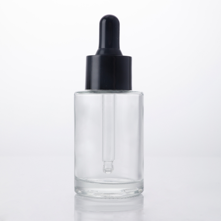 Flacon compte-gouttes en verre d'huile essentielle de sérum de soin de peau clair d'oem en gros 30 Ml, flacon compte-gouttes d'huile avec compte-gouttes noir