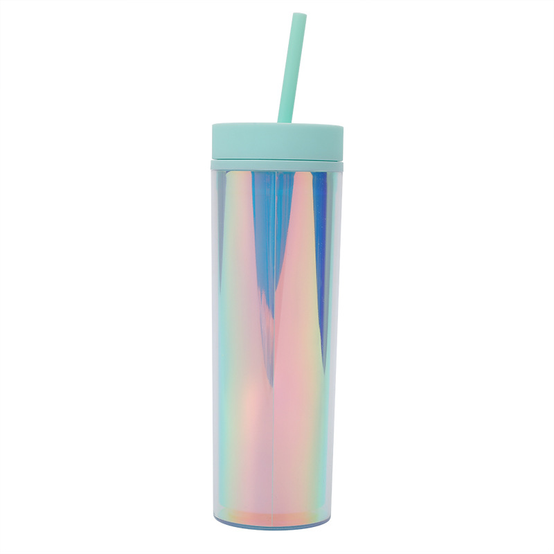 THVALUE 16 Oz/480ml Gradient Color Plastic Tumbler with Straw ,ice Tumbler Double Wall Plastic Water Cup for Summer 