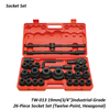TW-013 19mm(3/4")Industrial-Grade 26-Piece Socket Set (Twelve-Point, Hexagonal)