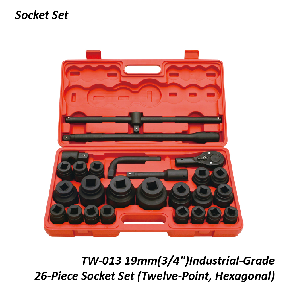 TW-013 19mm(3/4")Industrial-Grade 26-Piece Socket Set (Twelve-Point, Hexagonal)