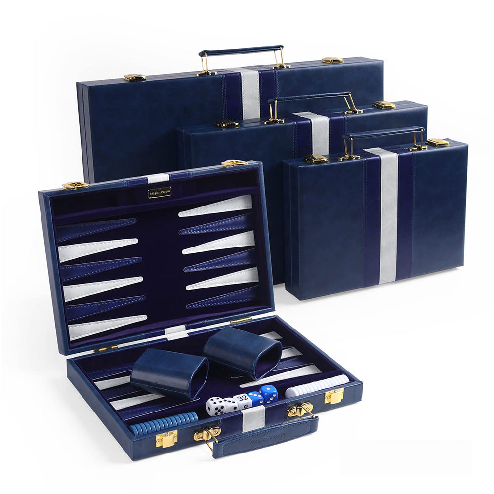 PU Backgammon Sets Classic Board Game with Premium Leather Case Portable Travels Strategy Backgammon Game Set