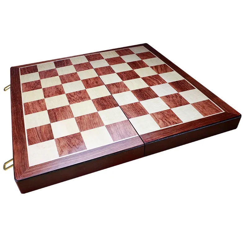Luxury Travel Chess Set with Classic Metal Pieces and Folding Storage Wooden Chess Board