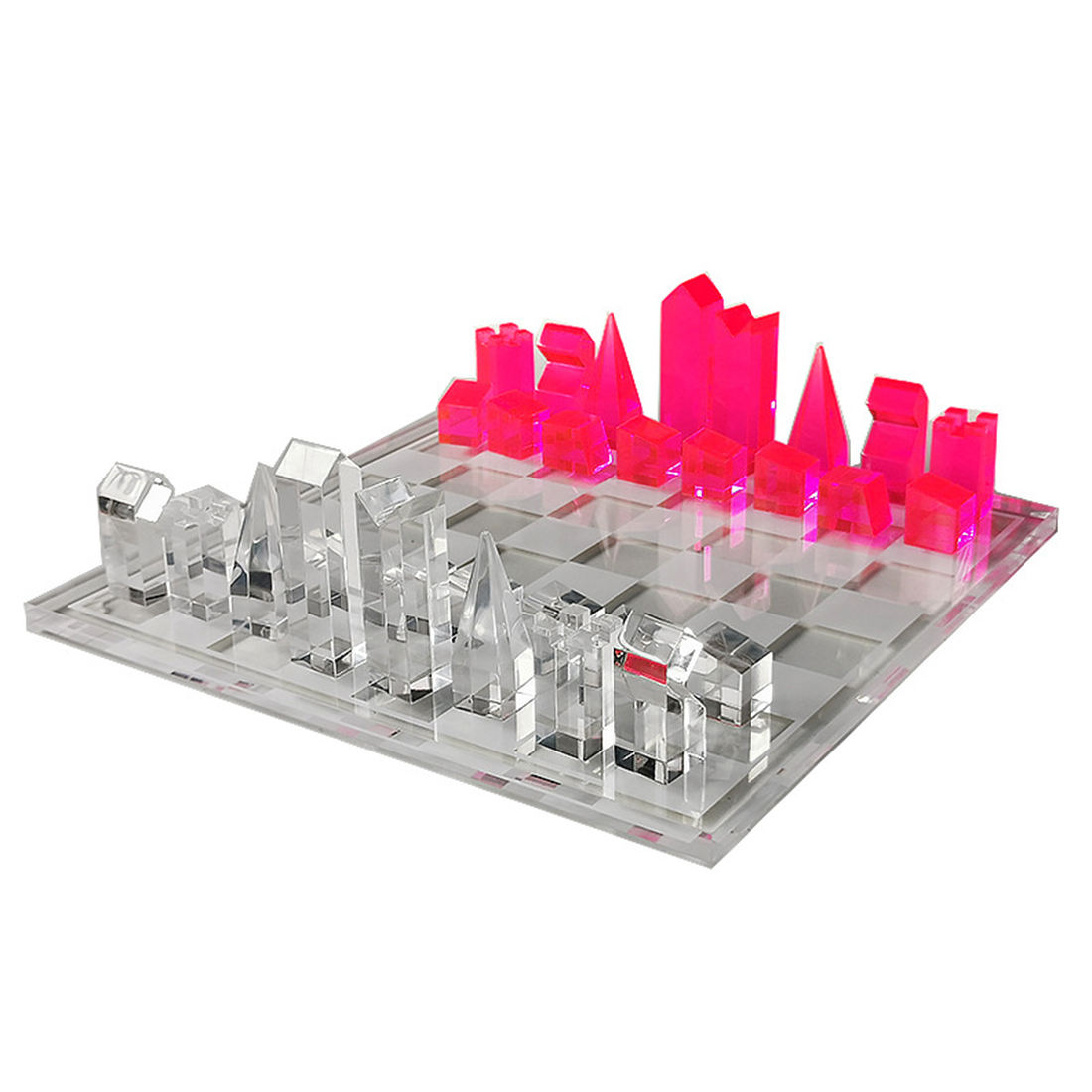 26 Years 9.5" X 9.5" Acrylic Chess Game Board Set Acrylic Pieces Board Game Modern Tabletop Chess Set for Adults & Kids