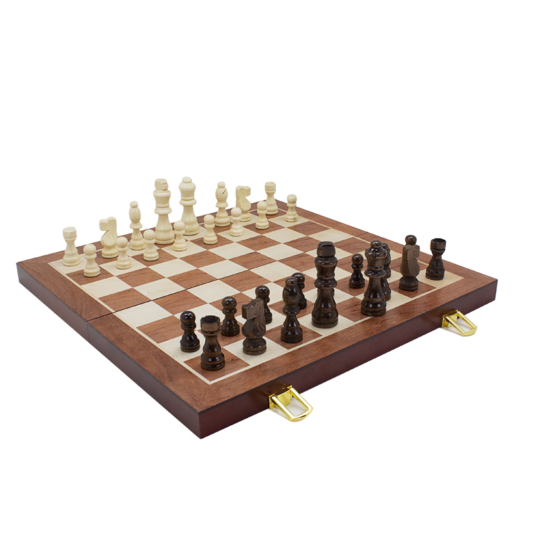 Luxury Travel Chess Set with Classic Metal Pieces And Folding Storage Wooden Chess Board