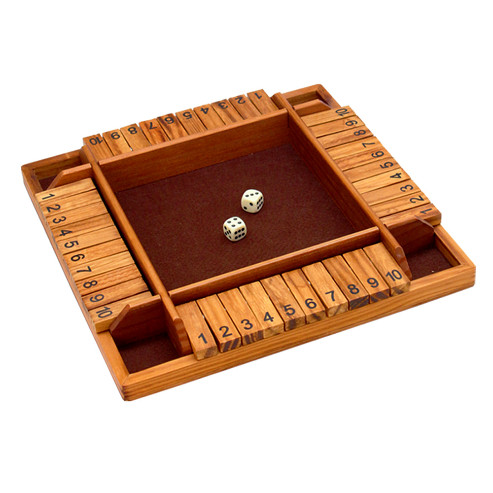 13.4Inches Shut The Box Game for 4 Players Family Dice Game with 10 Numbers Box Nautical Themed Large Wooden Game Board.