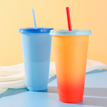 THVALUE Cups with Lids and Straws for Adults - 5 Color Changing Reusable Cute Cups in Bright Colors, 24oz Plastic Tumblers with Lids and Straws as Party Cups & Iced Coffee, Reusable Cups with Lids and