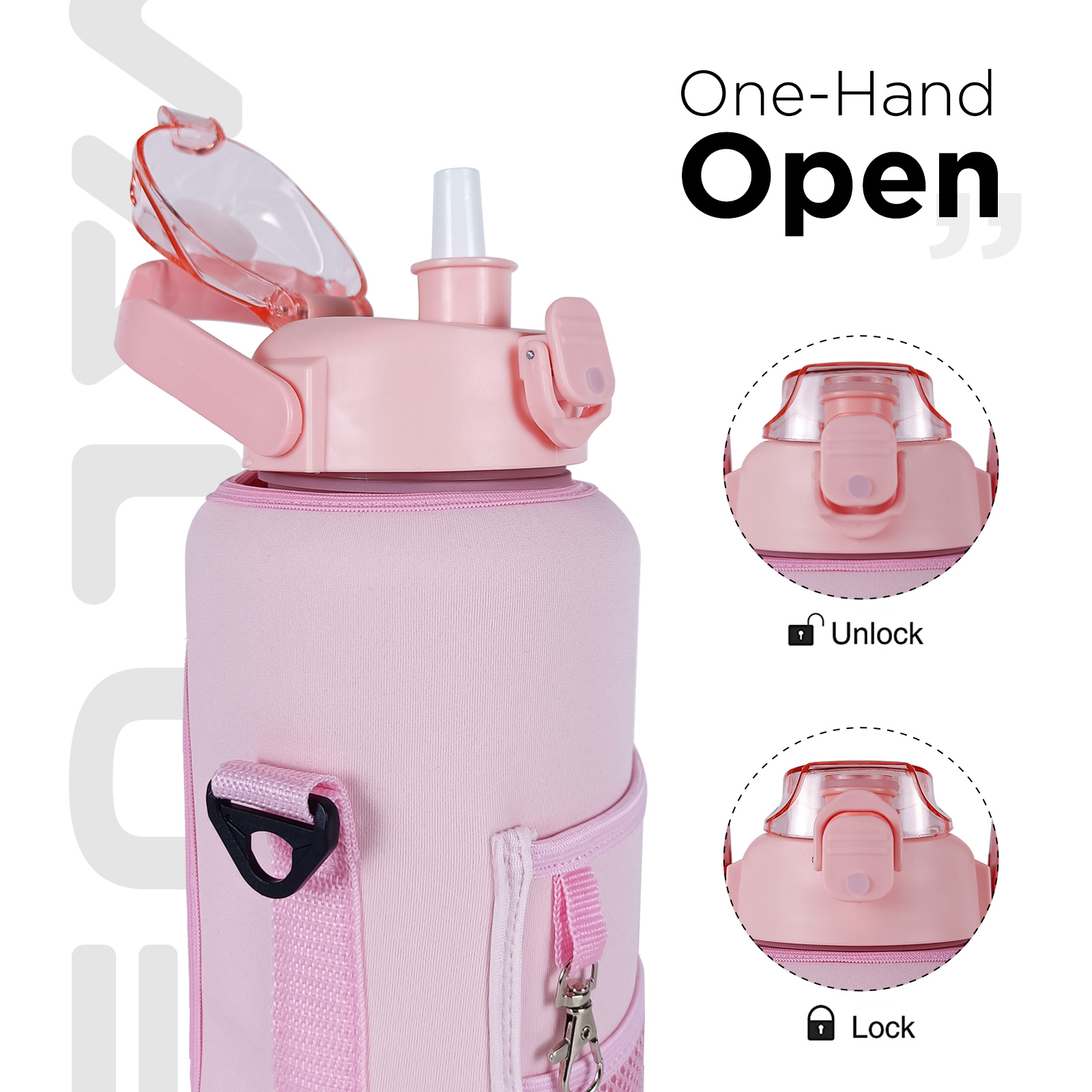 THVALUE Pink 64 Oz Water Bottle with Straw Motivational Water Bottle with Time Marker Half Gallon Water Bottles with Sleeve