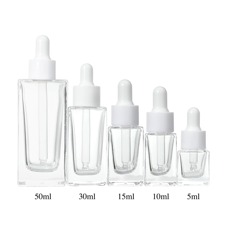 Embalagem para cuidados com a pele, garrafa de óleo essencial vazia, grossa e transparente, 5ml, 10ml, 15ml, 30ml, 50ml, garrafa quadrada de óleo cosmético para cabelo