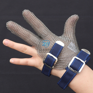  3101-Three Finger Stainless Steel Chainmail Glove Textile Strap For Cut Resistant 