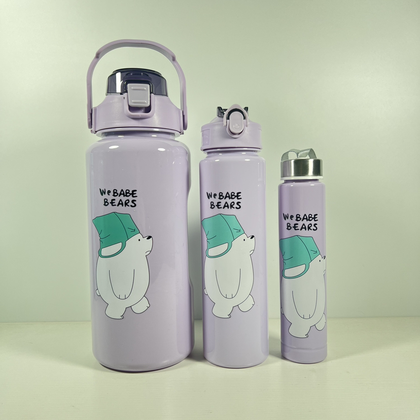 THVALUE 3 In1 Motinvational Water Bottle Set with Straw 2000/750/280ml Water Jug Set Bottle with Time Marker