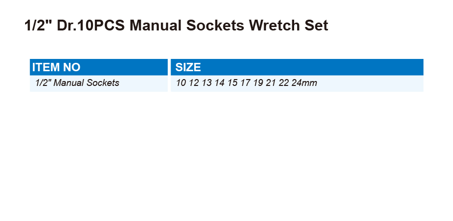 DT0509 1/2" Dr.10PCS Manual Sockets Wretch Set