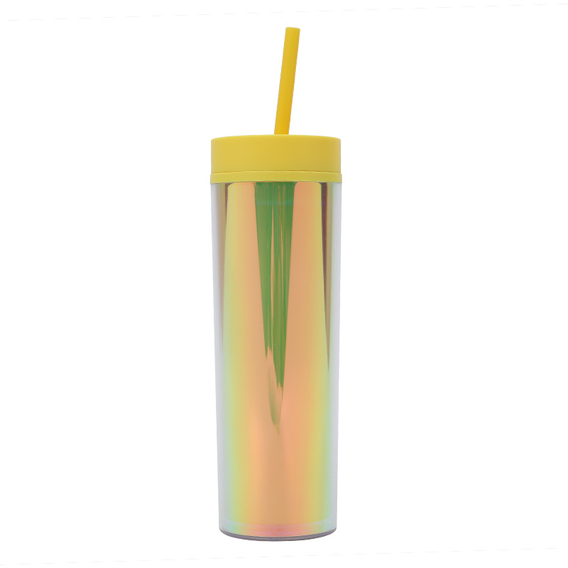 THVALUE 16 Oz/480ml Gradient Color Plastic Tumbler with Straw ,ice Tumbler Double Wall Plastic Water Cup for Summer 