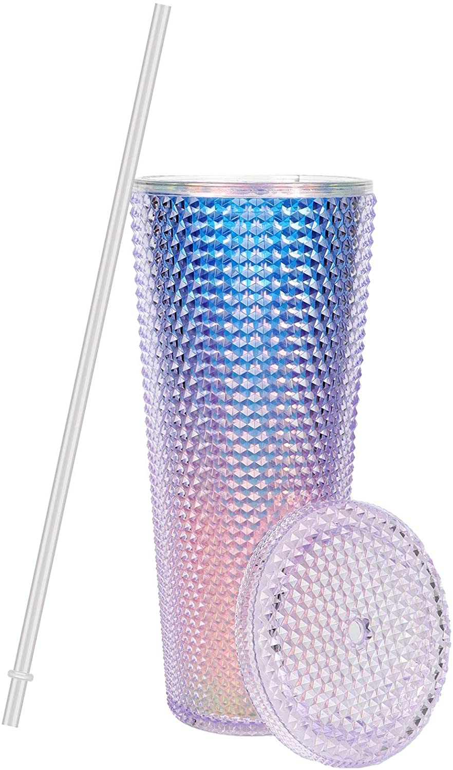 THVALUE 24oz Studded Double Wall Plastic Tumblers with Straw Color Changing Cold Water Cups with Leakproof Lids And Straw Reusable Large Coffee Tumblers