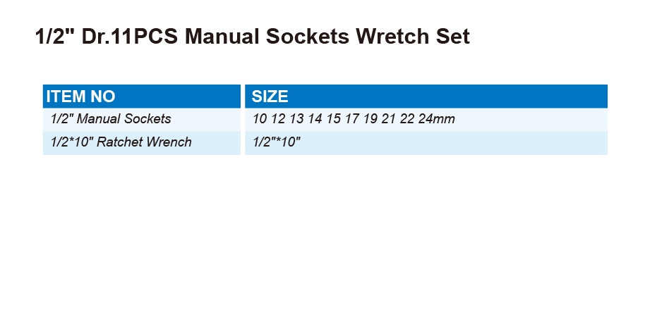 DT0506 1/2" Dr.11PCS Manual Sockets Wretch Set