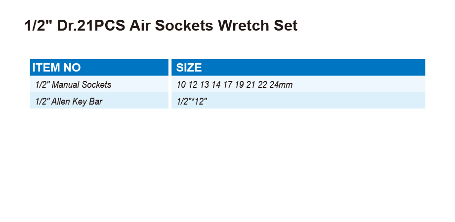 DT0605 1/2" Dr.21PCS Air Sockets Wretch Set