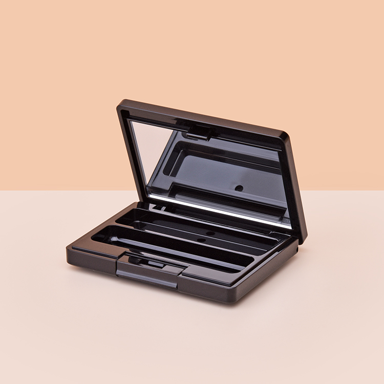 Empty Black Compact Case with Brush, Compact Brush with Mirror